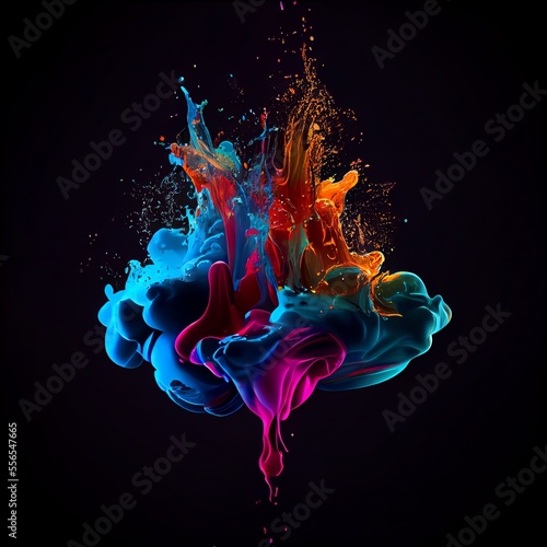 Acrylic color drop in water. Abstract paint explosion on black background. Colorful ink cloud. Generative AI © Pixel Matrix