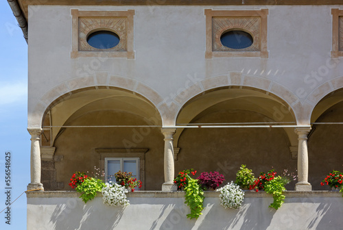 Canvas Print Detail of the facade of the Regional Museum of Celje, Slovenia, nicely decorated