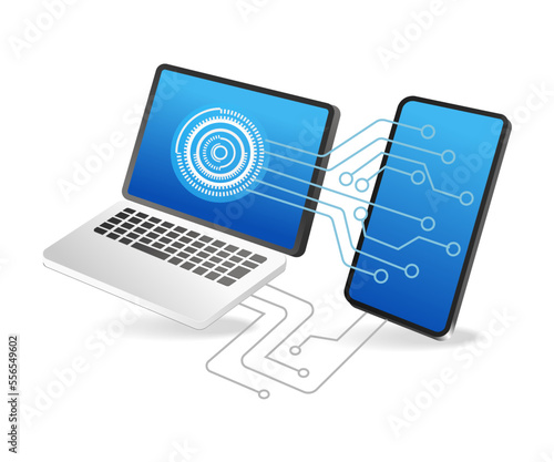 Flat isometric 3d illustration of smartphone maintenance process network