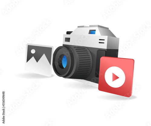Flat isometric 3d illustration of photo and video camera concept