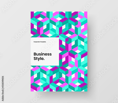 Unique geometric tiles company cover template. Abstract banner A4 vector design concept.