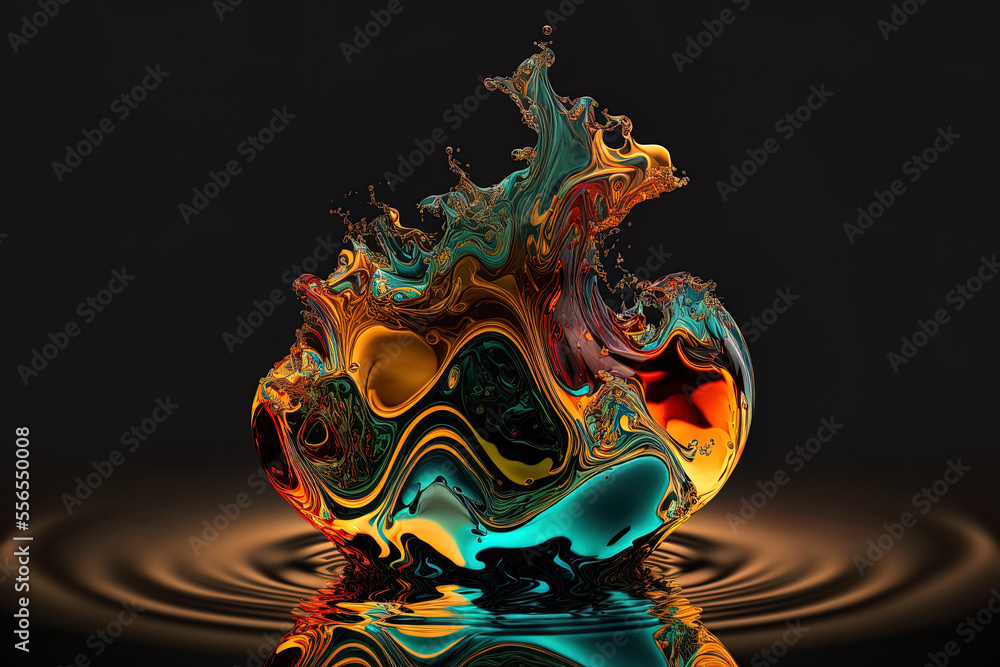 colored water dissolves into an abstract shape. Generative AI