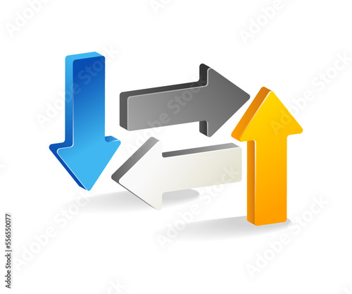 Flat isometric 3d illustration multidirectional arrow concept