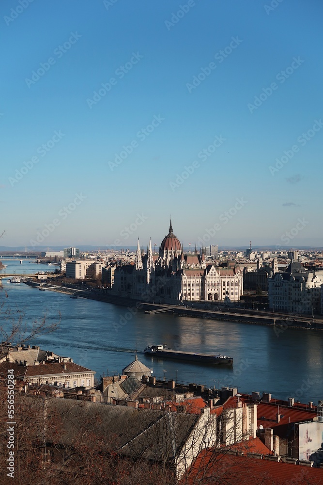 View of the Danube, the Hungarian Parliament Building in Budapest, vertical photo