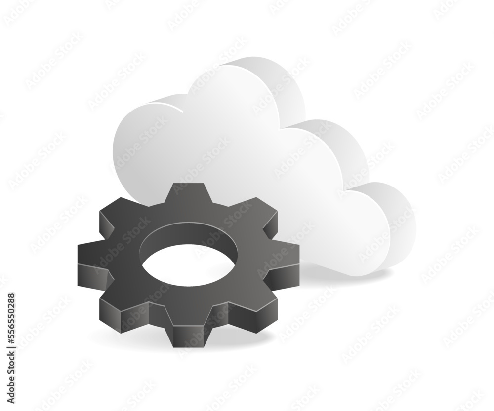 Flat isometric 3d illustration of gear and cloud server concept Flat isometric 3d illustration of gear and cloud server concept