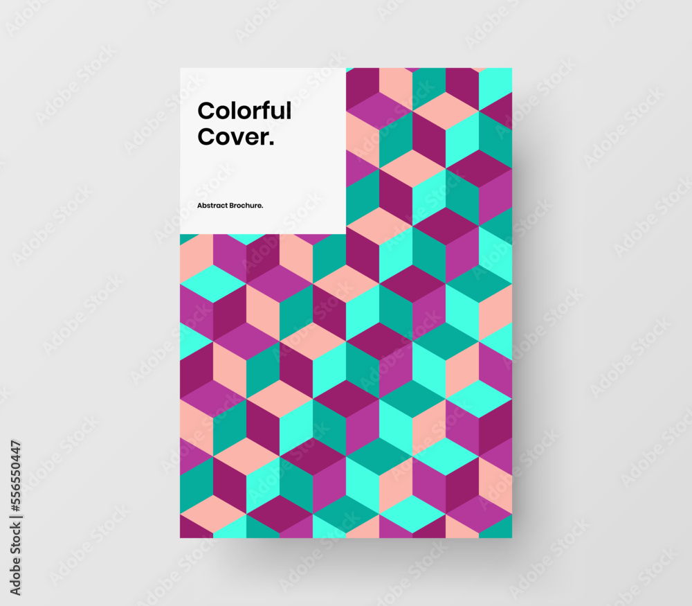 Trendy mosaic hexagons journal cover illustration. Original postcard design vector concept.