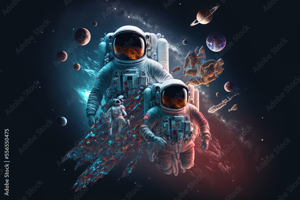 composition of astronauts in space. Generative AI composition of astronauts in space. Generative AI