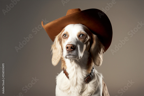 Fototapeta Portrait of a dog with a cowboy hat. Generative AI.