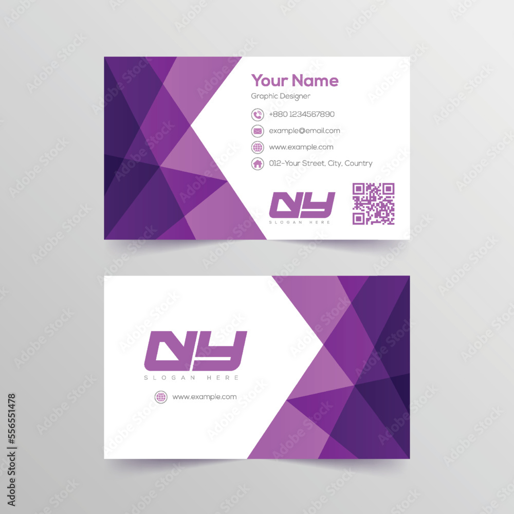 Corporate business card with multiple triangle shapes and QR code