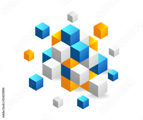 Flat isometric 3d illustration abstract blockchain concept design