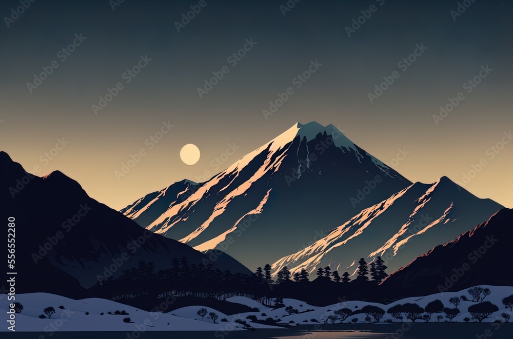 Winter mountain landscape. Art. Generative AI.