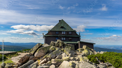 Shelter on the top of Szrenica mount in Karkonosze mountains, close to the Szklarska Poreba city