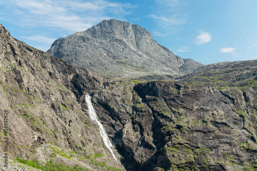 Norway - mountain landscape with waterfall near The Trolls' Path (Trollstigen)