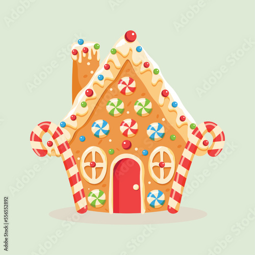 Gingerbread house shaped gingerbread cookies with decorations. Christmas sweets and treats. Vector illustration