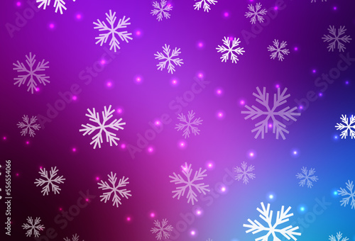 Light Pink, Blue vector background with xmas snowflakes, stars.