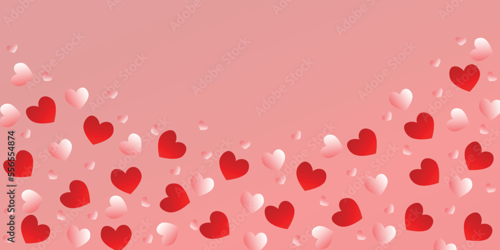 Banner with many hearts on pink background