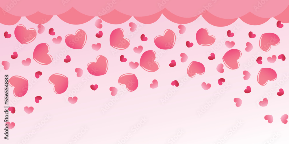 Banner with many hearts on pink background