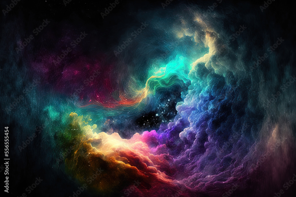 Background of a colorful galaxy created by hand. Generative AI