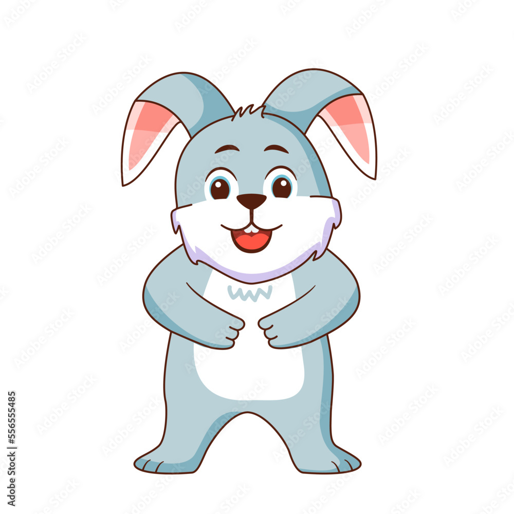 Cute little bunny.Cute little bunny .Vector flat illustration.Isolated on white background.Rabbit cartoon.