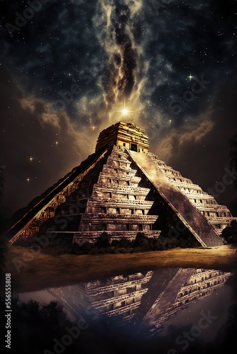 Ancient pyramid at galaxy night digital art