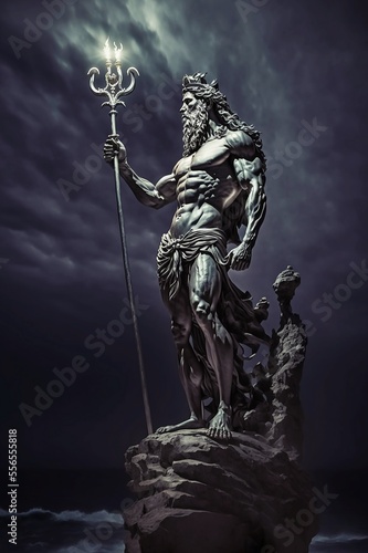 Ancient god statue at night sky digital art