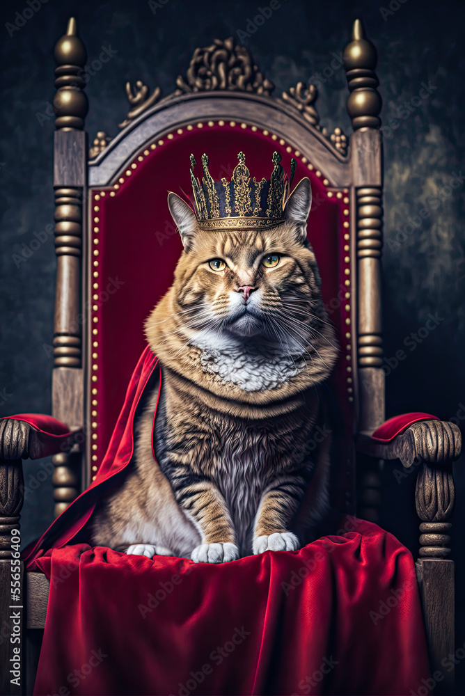 Royal cat sitting on a throne, vertical. Generative AI Royal cat sitting on a throne, vertical. Generative AI