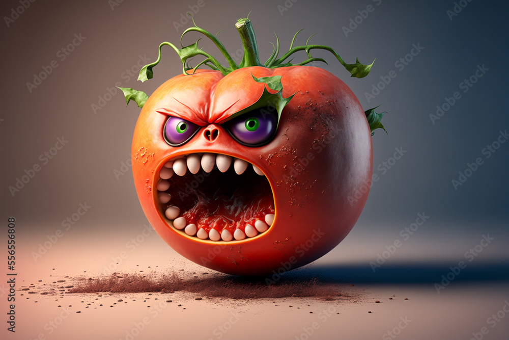 The character is an evil tomato, created by a neural network