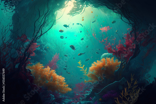 a realistic underwater environment with flora. Generative AI