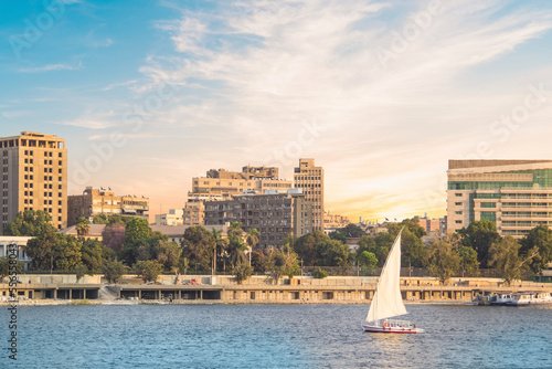 Beautiful view of the Nile embankment in the center of Cairo, Egypt