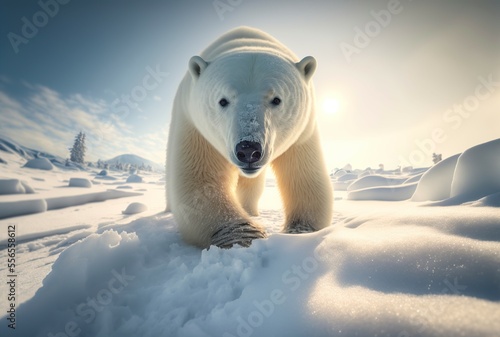 beautiful polar bear in the snow, 3d illustration