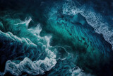 Ocean waves as seen from above. Background of blue water. Stunning color picture. Generative AI