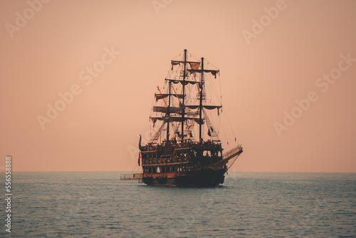 Pirate ship at sunset