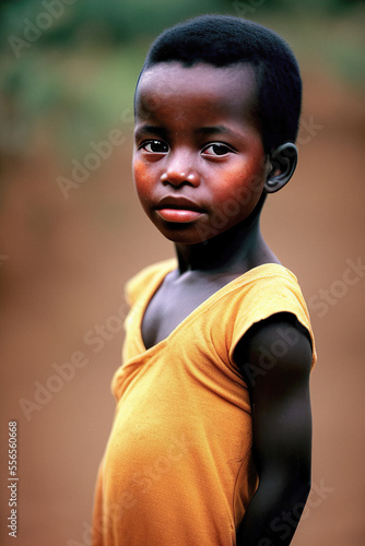 Portrait of a black girl with short hair and a yellow T-shirt Generative AI