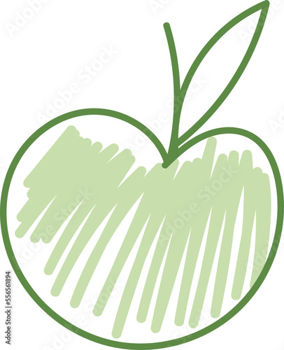 Green apple drawn by hand flat icon Children picture