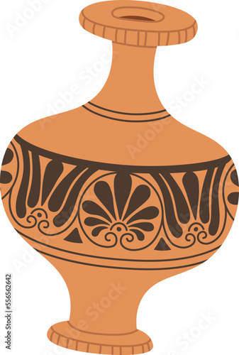 Cracked vase with vintage ornament flat icon Old potty