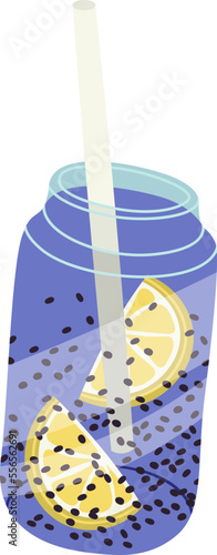 Tasty fresh drink with chia seeds and lemon flat icon