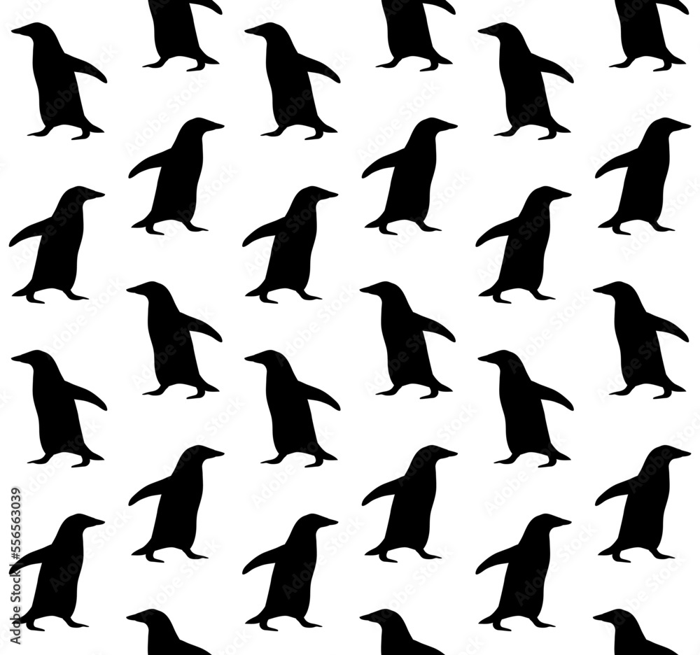 Vector seamless pattern of hand drawn flat penguin silhouette isolated on white background