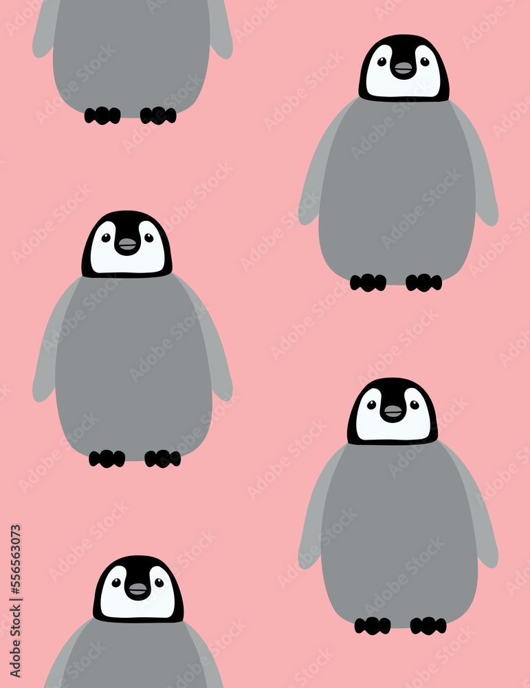 Vector seamless pattern of hand drawn flat baby penguin isolated on pink background Vector seamless pattern of hand drawn flat baby penguin isolated on pink background