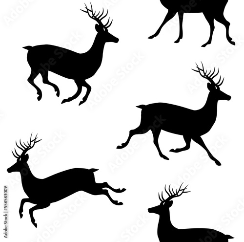 Fototapeta Naklejka Na Ścianę i Meble -  Vector seamless pattern of flat hand drawn deer silhouette isolated on white background