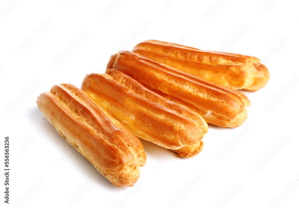 Delicious sweet eclairs on white background Delicious sweet eclairs on white background