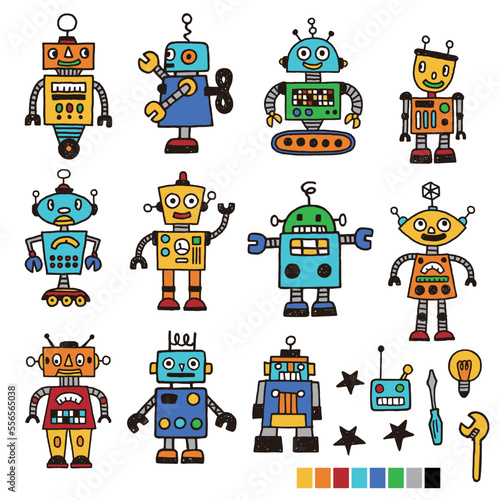 Retro robot illustration material collection,