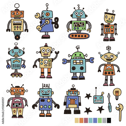 Retro robot illustration material collection, © daicokuebisu