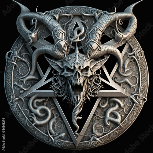 Asmodeus silver sigil. Amulet with the sigil of Lucifer symbol. AI generated illustration photo