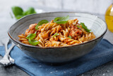 Pasta with tomato sauce served in bowl