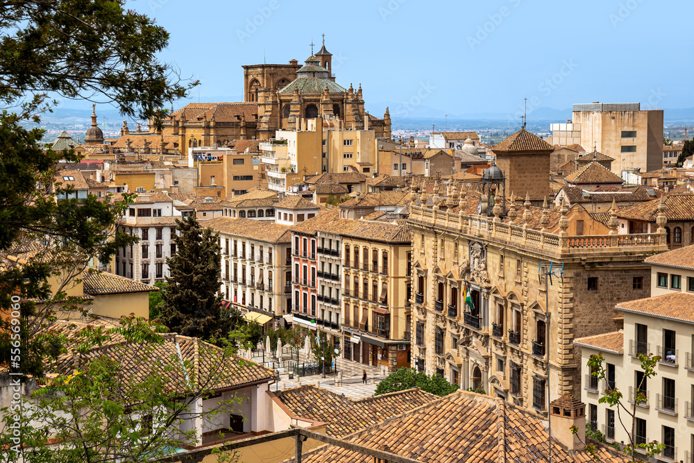 Aerial view of the downtown of Granada with the cathedral, Spain