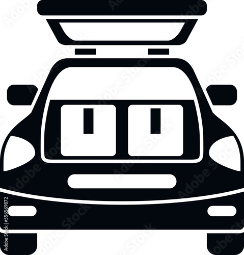 Box in car trunk icon simple vector. Travel back. Auto trip bag