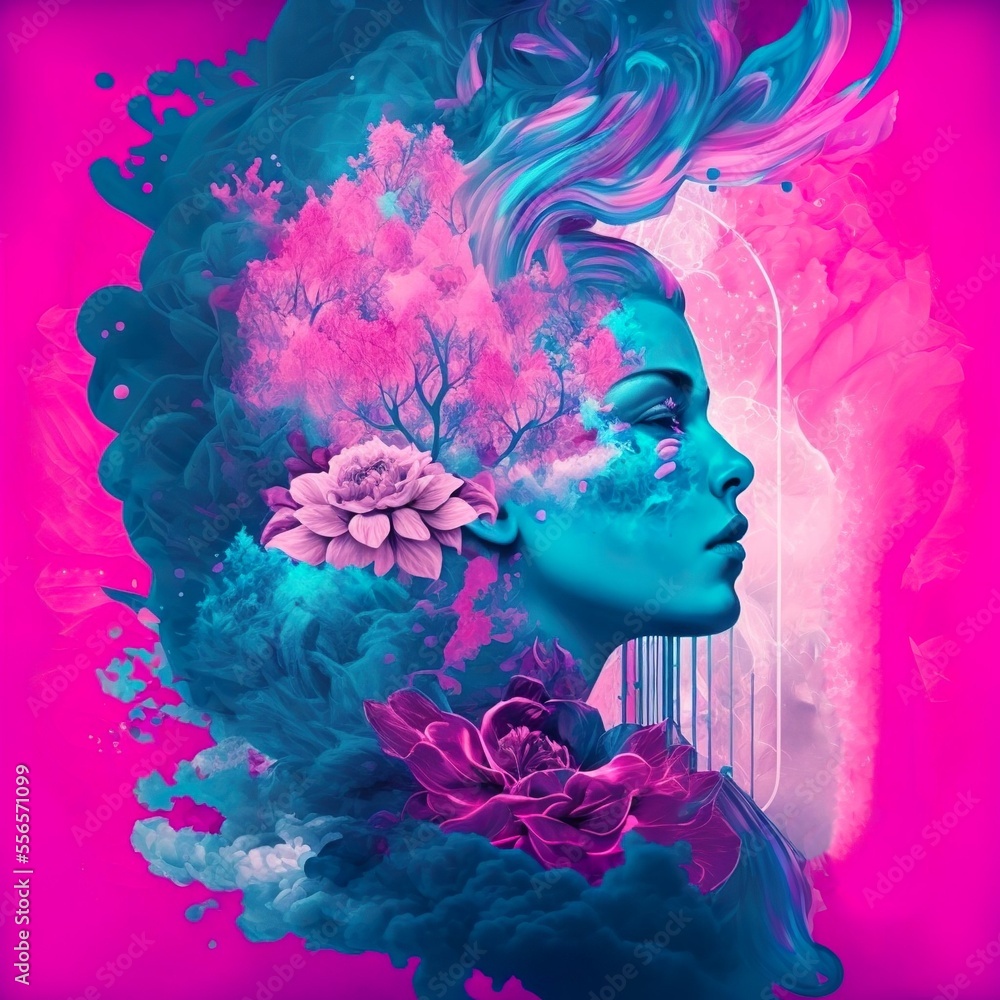 Woman in shades of blues and pink (ai generated) Woman in shades of blues and pink (ai generated)