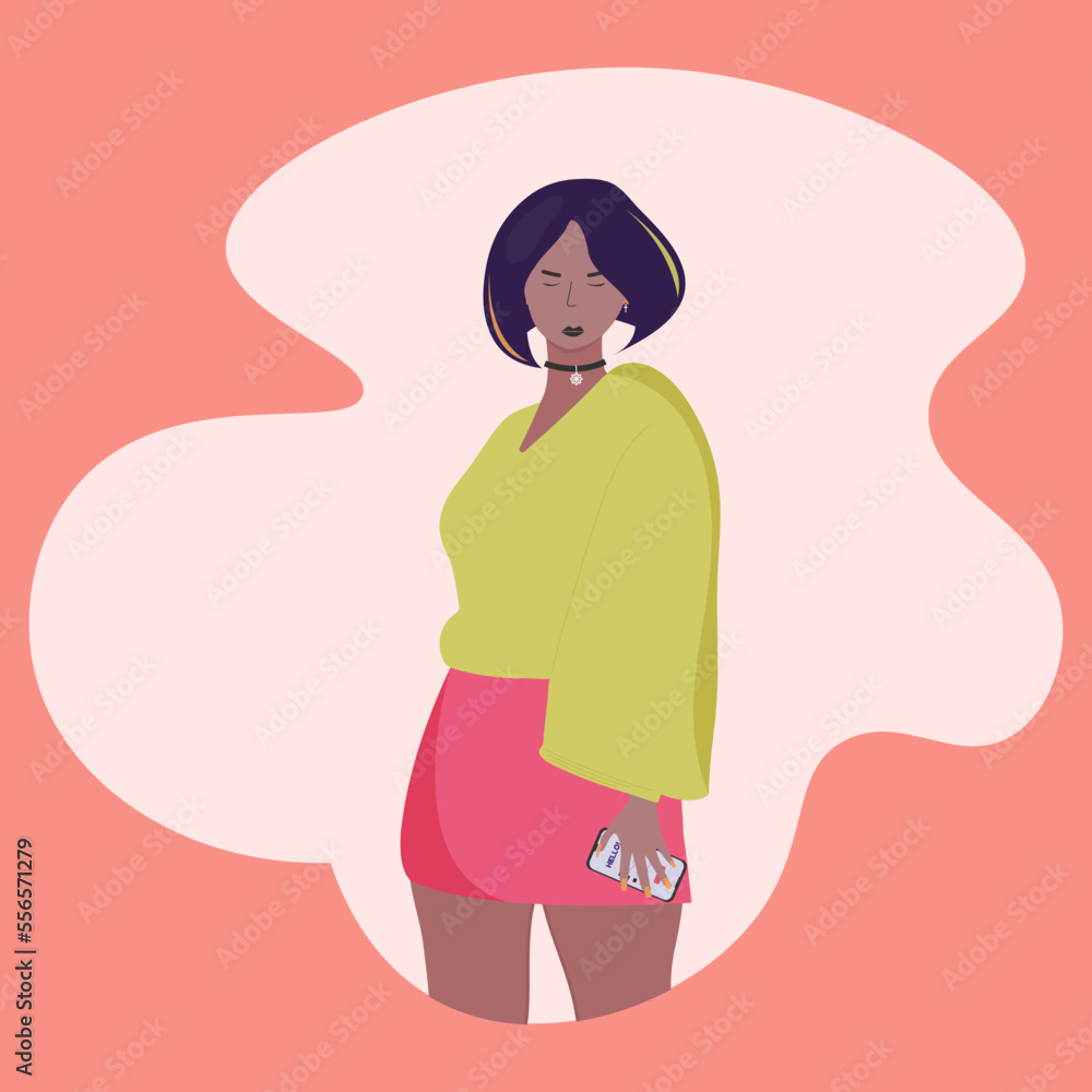 Obraz premium Girl in a flat style on a peach background