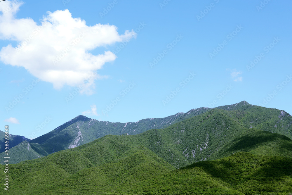 Fototapeta premium Picturesque view of beautiful mountains and blue sky