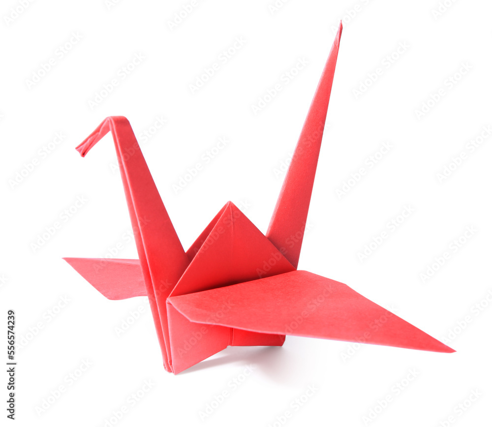 Origami art. Beautiful red paper crane isolated on white Origami art. Beautiful red paper crane isolated on white